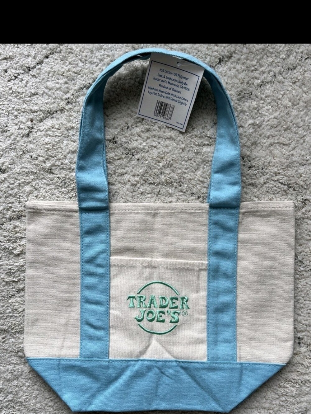 Trader Joes Mini Tote Blue And White